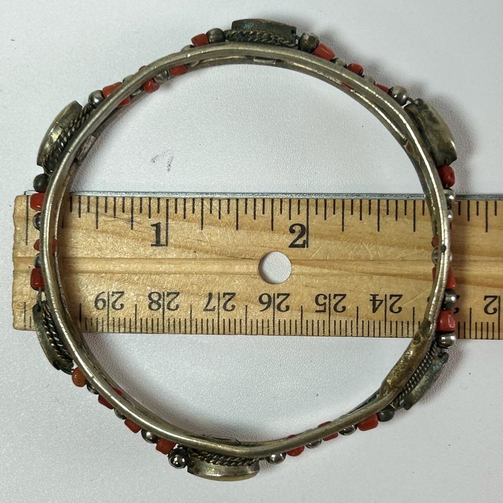 Vintage Turquoise Coral Ivory Bone Handcrafted Tribal Ethnic Bangle Bracelet - Picture 4 of 4